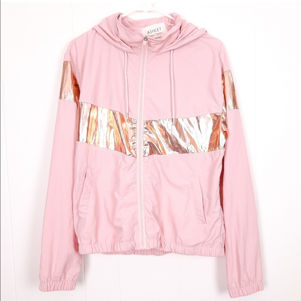NWOT ASHLEY by 26 International Sunrise Collection Pink/ Gold Windbreaker Jacket